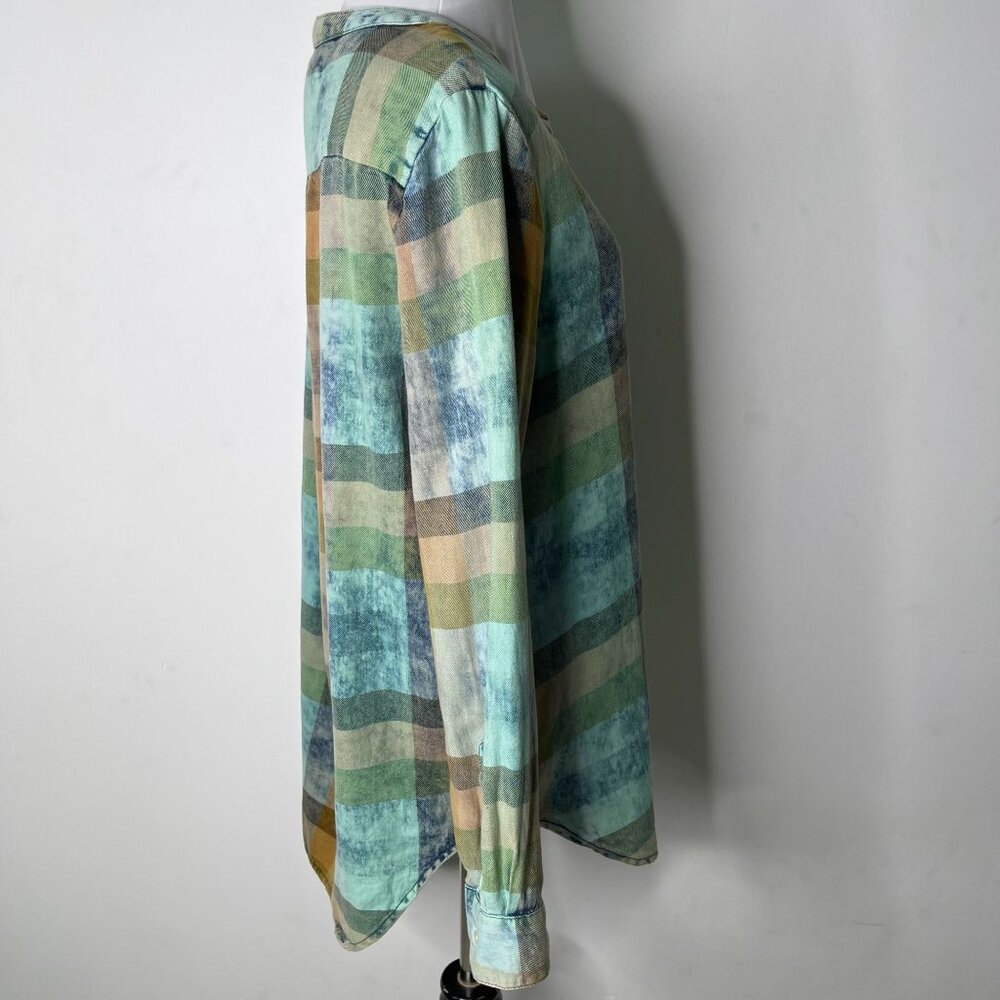NWT Isabella Sinclair Women's Tan Green Button Down Long Sleeve Check Shirt S - Picture 3 of 9